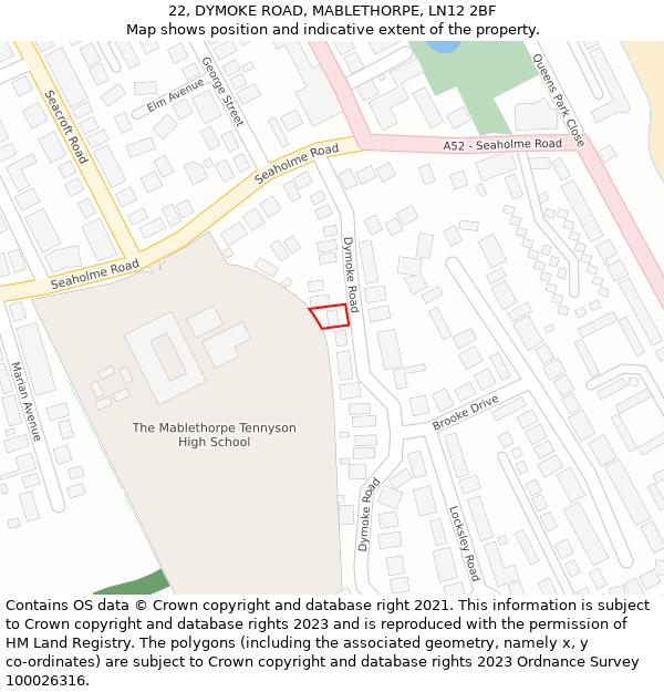 22, DYMOKE ROAD, MABLETHORPE, LN12 2BF: Location map and indicative extent of plot