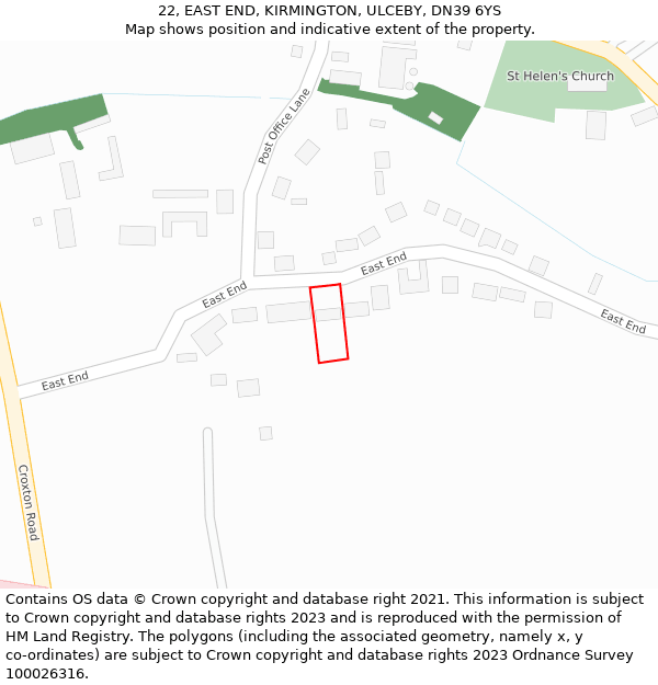 22, EAST END, KIRMINGTON, ULCEBY, DN39 6YS: Location map and indicative extent of plot