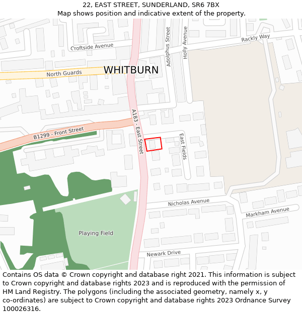 22, EAST STREET, SUNDERLAND, SR6 7BX: Location map and indicative extent of plot