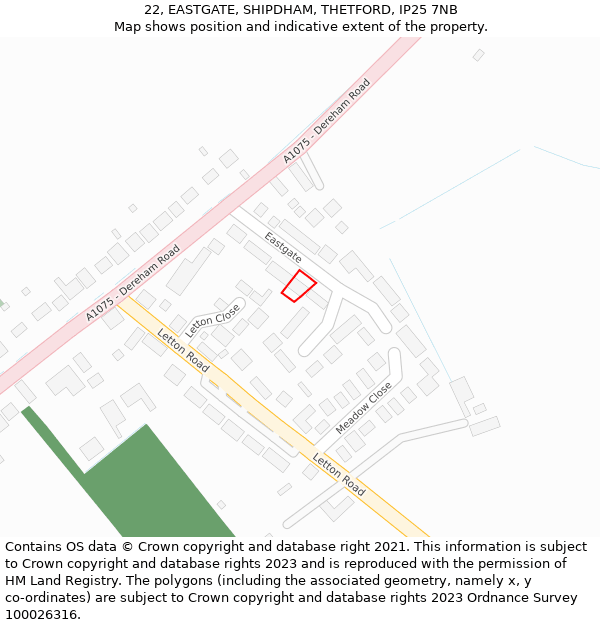 22, EASTGATE, SHIPDHAM, THETFORD, IP25 7NB: Location map and indicative extent of plot