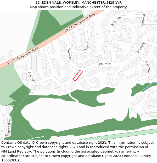 22, EDEN VALE, WORSLEY, MANCHESTER, M28 1YR: Location map and indicative extent of plot