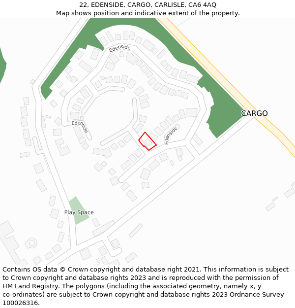 22, EDENSIDE, CARGO, CARLISLE, CA6 4AQ: Location map and indicative extent of plot