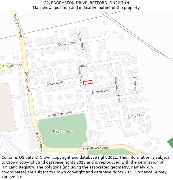 22, EDGBASTON DRIVE, RETFORD, DN22 7HN: Location map and indicative extent of plot