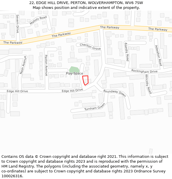 22, EDGE HILL DRIVE, PERTON, WOLVERHAMPTON, WV6 7SW: Location map and indicative extent of plot
