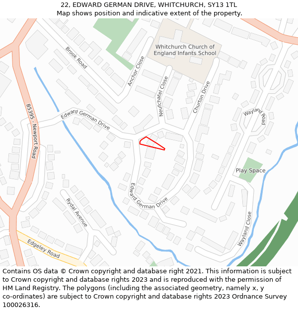 22, EDWARD GERMAN DRIVE, WHITCHURCH, SY13 1TL: Location map and indicative extent of plot