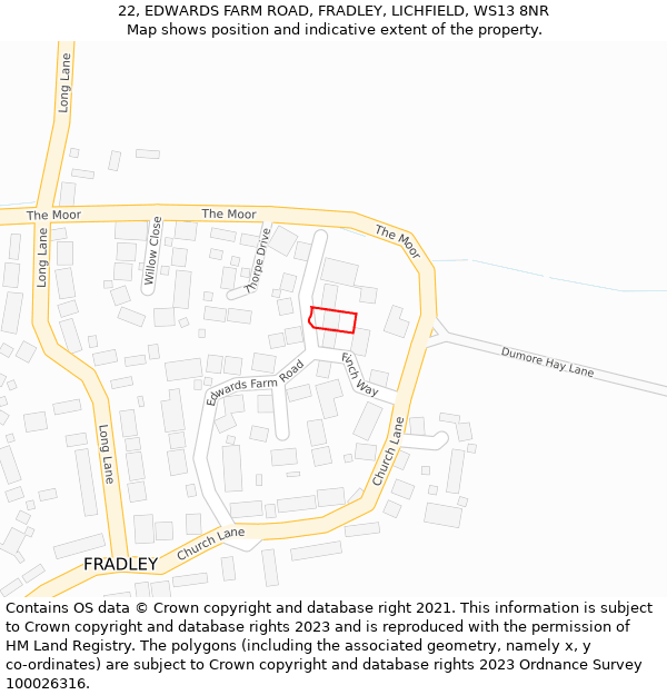 22, EDWARDS FARM ROAD, FRADLEY, LICHFIELD, WS13 8NR: Location map and indicative extent of plot