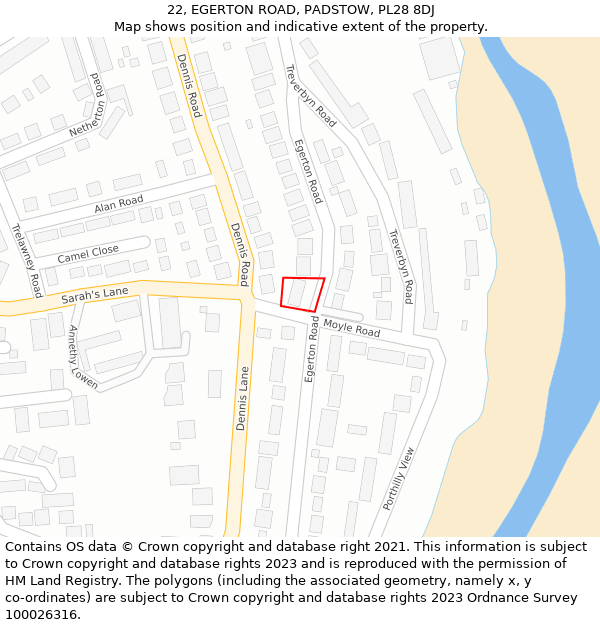 22, EGERTON ROAD, PADSTOW, PL28 8DJ: Location map and indicative extent of plot