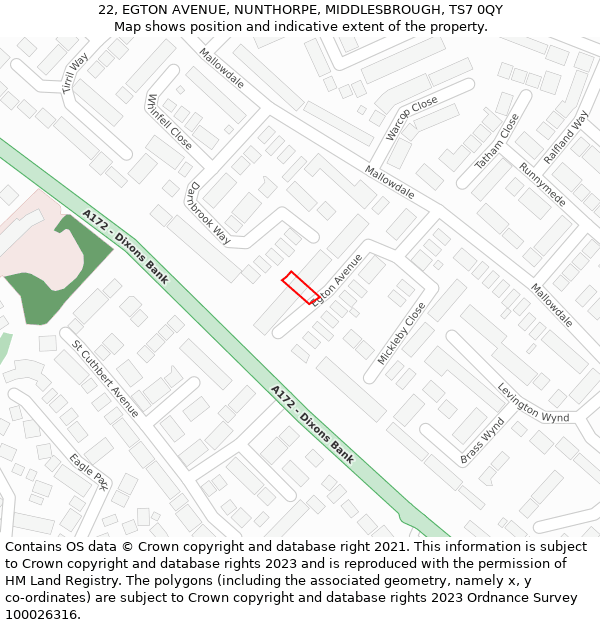 22, EGTON AVENUE, NUNTHORPE, MIDDLESBROUGH, TS7 0QY: Location map and indicative extent of plot