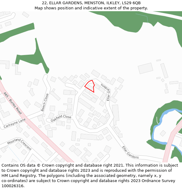 22, ELLAR GARDENS, MENSTON, ILKLEY, LS29 6QB: Location map and indicative extent of plot