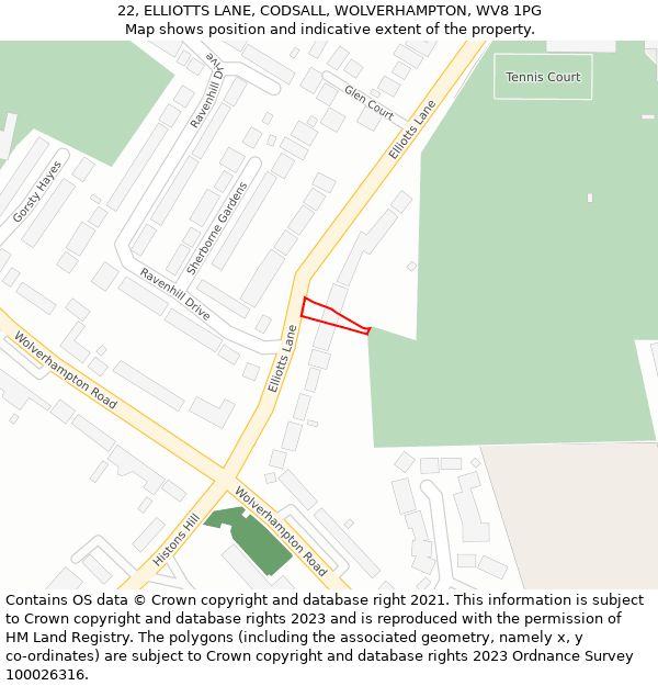 22, ELLIOTTS LANE, CODSALL, WOLVERHAMPTON, WV8 1PG: Location map and indicative extent of plot