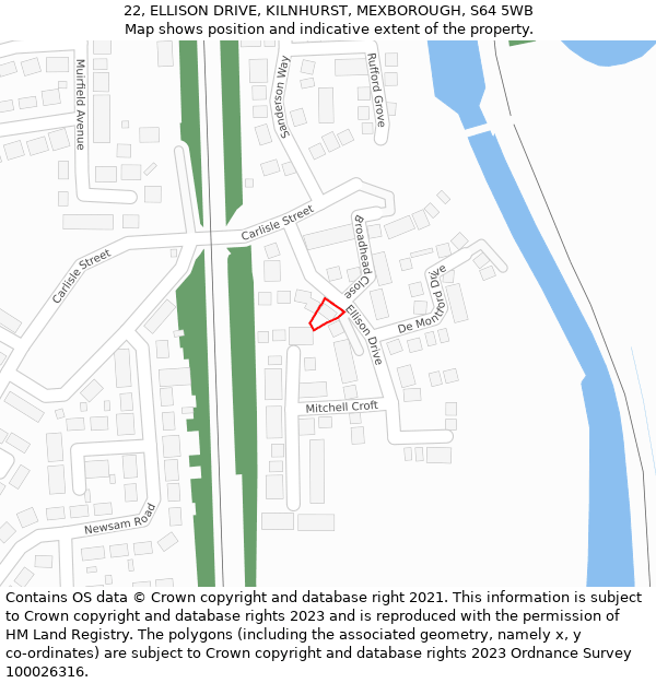 22, ELLISON DRIVE, KILNHURST, MEXBOROUGH, S64 5WB: Location map and indicative extent of plot