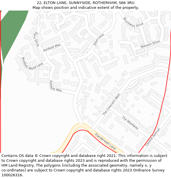 22, ELTON LANE, SUNNYSIDE, ROTHERHAM, S66 3RU: Location map and indicative extent of plot