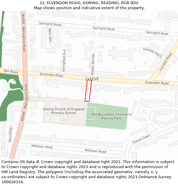 22, ELVENDON ROAD, GORING, READING, RG8 0DU: Location map and indicative extent of plot