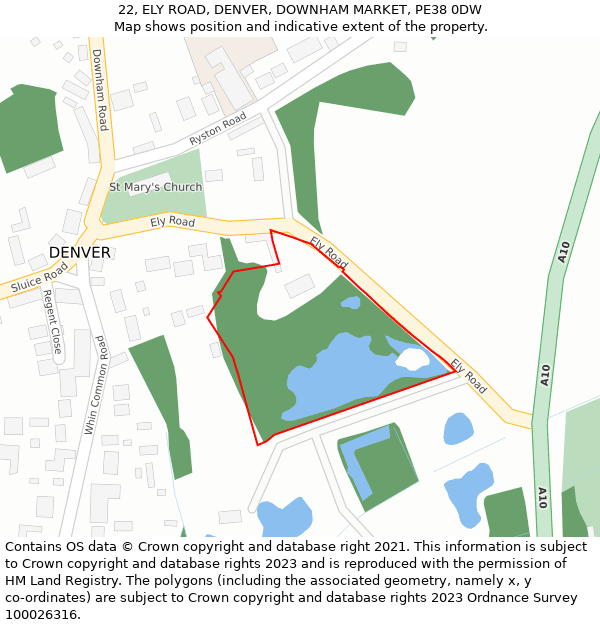 22, ELY ROAD, DENVER, DOWNHAM MARKET, PE38 0DW: Location map and indicative extent of plot