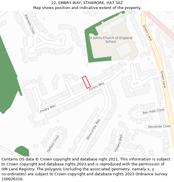 22, EMBRY WAY, STANMORE, HA7 3AZ: Location map and indicative extent of plot