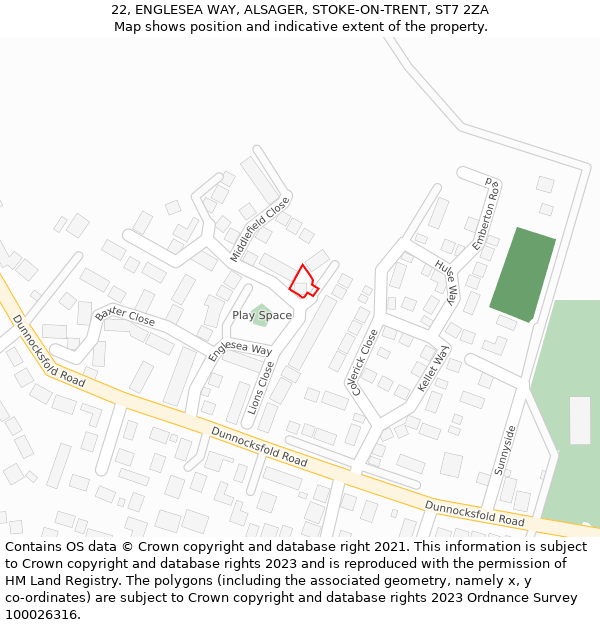 22, ENGLESEA WAY, ALSAGER, STOKE-ON-TRENT, ST7 2ZA: Location map and indicative extent of plot