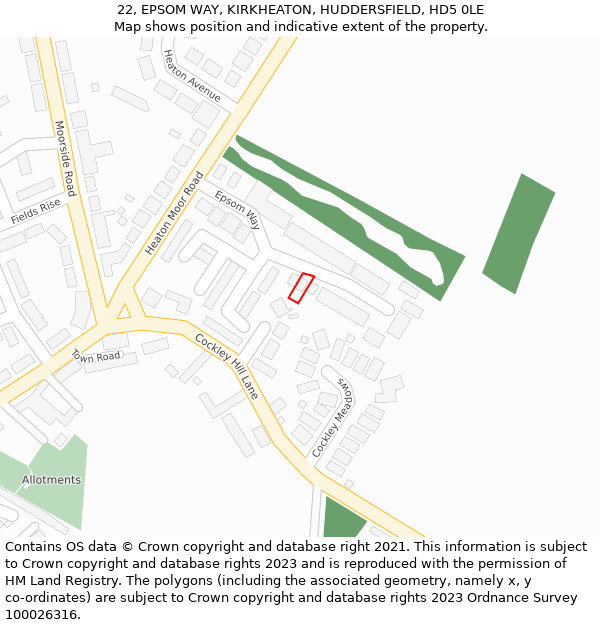 22, EPSOM WAY, KIRKHEATON, HUDDERSFIELD, HD5 0LE: Location map and indicative extent of plot