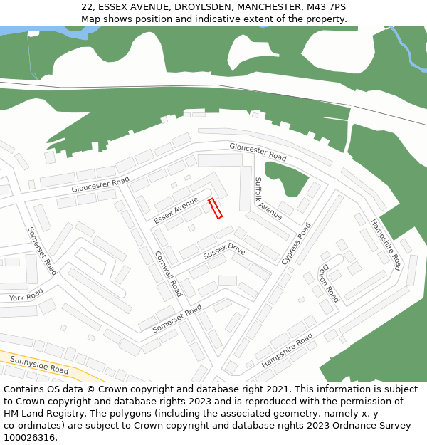 22, ESSEX AVENUE, DROYLSDEN, MANCHESTER, M43 7PS: Location map and indicative extent of plot