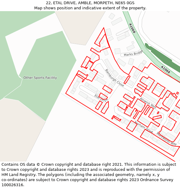 22, ETAL DRIVE, AMBLE, MORPETH, NE65 0GS: Location map and indicative extent of plot