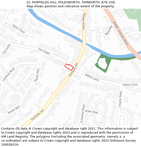 22, FAIRFIELDS HILL, POLESWORTH, TAMWORTH, B78 1HQ: Location map and indicative extent of plot