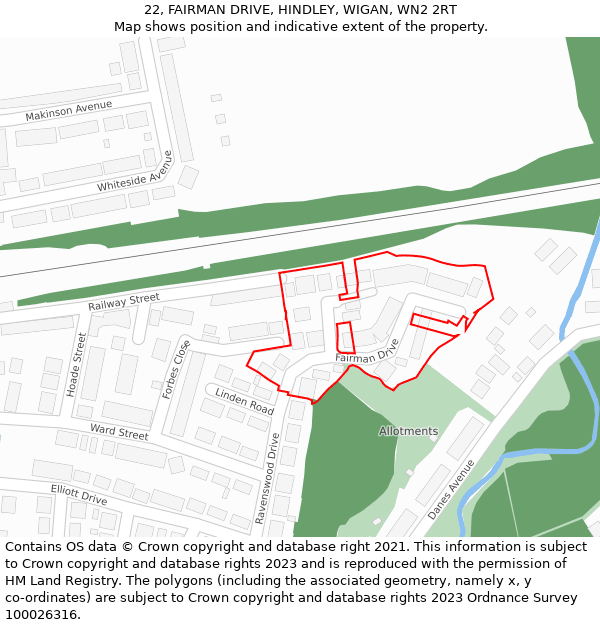 22, FAIRMAN DRIVE, HINDLEY, WIGAN, WN2 2RT: Location map and indicative extent of plot