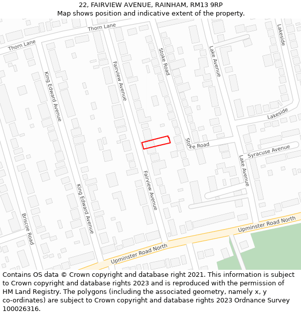 22, FAIRVIEW AVENUE, RAINHAM, RM13 9RP: Location map and indicative extent of plot