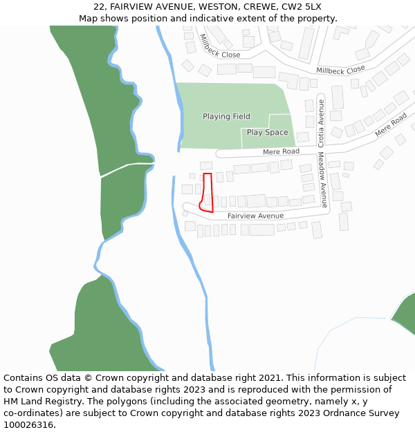 22, FAIRVIEW AVENUE, WESTON, CREWE, CW2 5LX: Location map and indicative extent of plot