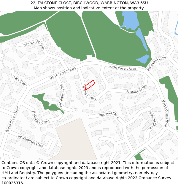 22, FALSTONE CLOSE, BIRCHWOOD, WARRINGTON, WA3 6SU: Location map and indicative extent of plot