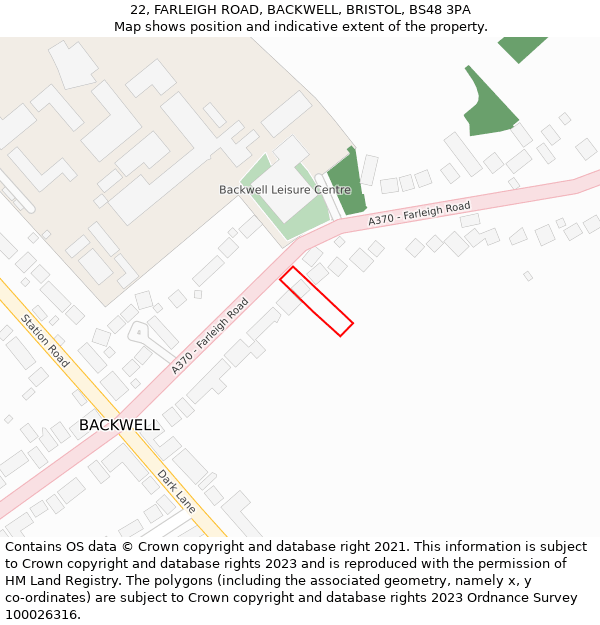 22, FARLEIGH ROAD, BACKWELL, BRISTOL, BS48 3PA: Location map and indicative extent of plot