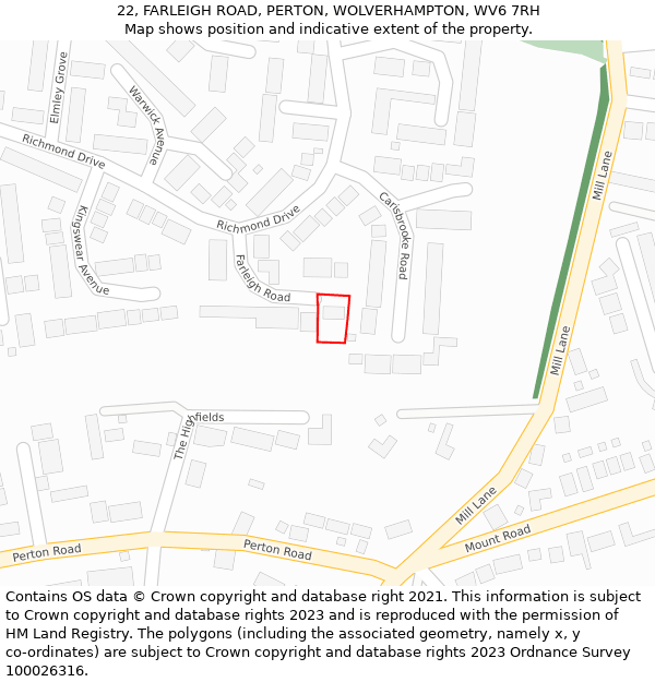 22, FARLEIGH ROAD, PERTON, WOLVERHAMPTON, WV6 7RH: Location map and indicative extent of plot