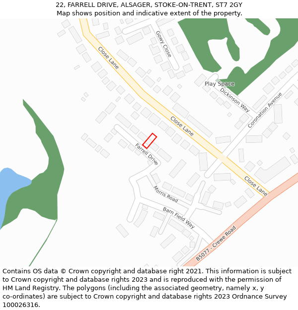 22, FARRELL DRIVE, ALSAGER, STOKE-ON-TRENT, ST7 2GY: Location map and indicative extent of plot