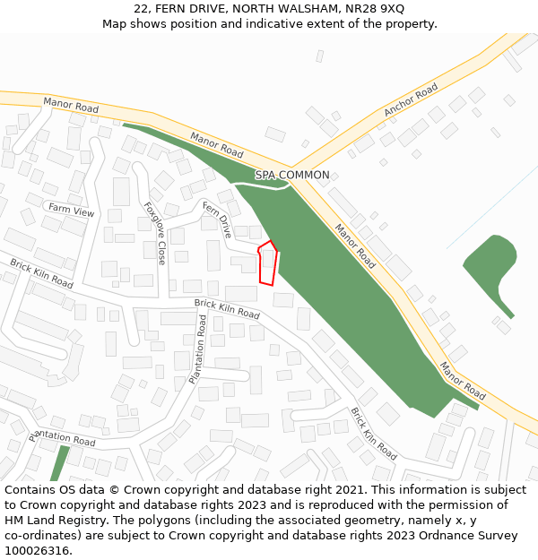 22, FERN DRIVE, NORTH WALSHAM, NR28 9XQ: Location map and indicative extent of plot