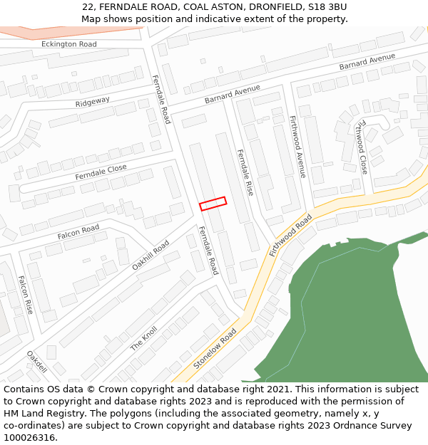22, FERNDALE ROAD, COAL ASTON, DRONFIELD, S18 3BU: Location map and indicative extent of plot