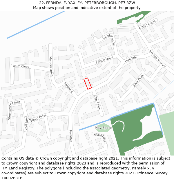 22, FERNDALE, YAXLEY, PETERBOROUGH, PE7 3ZW: Location map and indicative extent of plot