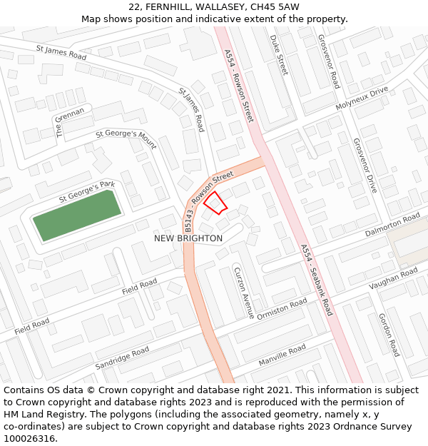 22, FERNHILL, WALLASEY, CH45 5AW: Location map and indicative extent of plot