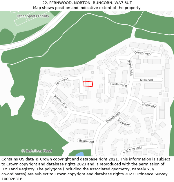 22, FERNWOOD, NORTON, RUNCORN, WA7 6UT: Location map and indicative extent of plot