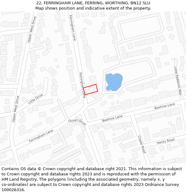 22, FERRINGHAM LANE, FERRING, WORTHING, BN12 5LU: Location map and indicative extent of plot