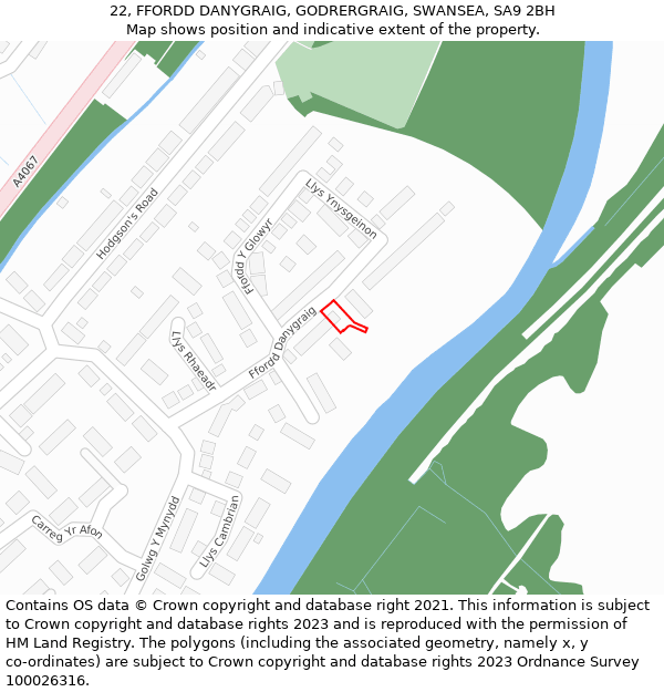 22, FFORDD DANYGRAIG, GODRERGRAIG, SWANSEA, SA9 2BH: Location map and indicative extent of plot