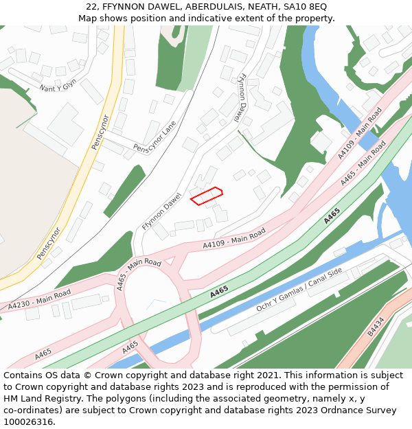 22, FFYNNON DAWEL, ABERDULAIS, NEATH, SA10 8EQ: Location map and indicative extent of plot