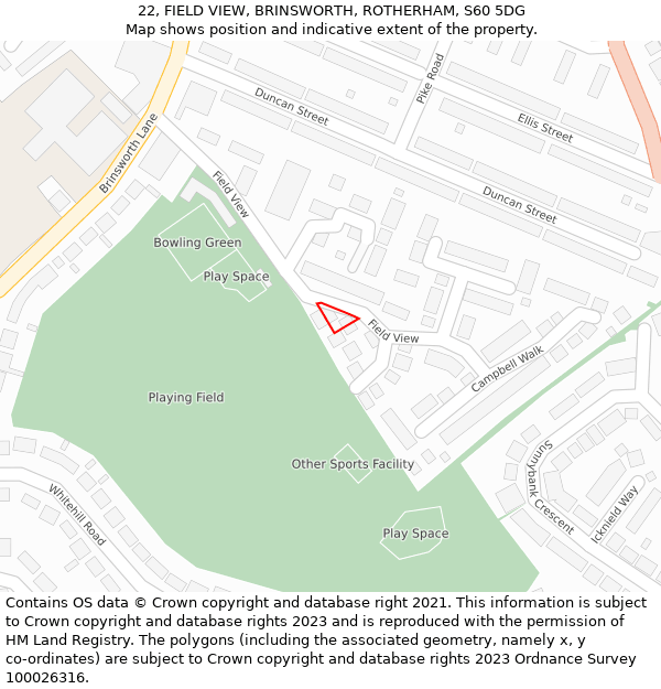 22, FIELD VIEW, BRINSWORTH, ROTHERHAM, S60 5DG: Location map and indicative extent of plot