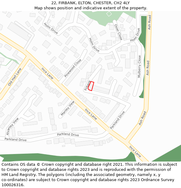 22, FIRBANK, ELTON, CHESTER, CH2 4LY: Location map and indicative extent of plot