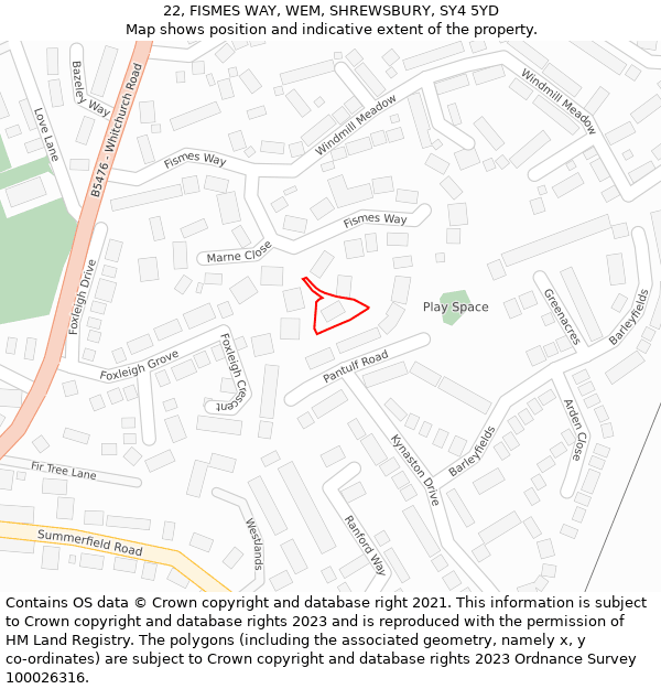 22, FISMES WAY, WEM, SHREWSBURY, SY4 5YD: Location map and indicative extent of plot