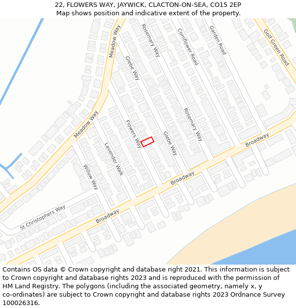 22, FLOWERS WAY, JAYWICK, CLACTON-ON-SEA, CO15 2EP: Location map and indicative extent of plot