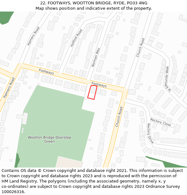 22, FOOTWAYS, WOOTTON BRIDGE, RYDE, PO33 4NG: Location map and indicative extent of plot