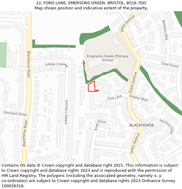 22, FORD LANE, EMERSONS GREEN, BRISTOL, BS16 7DD: Location map and indicative extent of plot