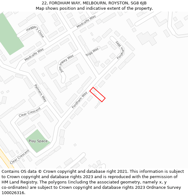 22, FORDHAM WAY, MELBOURN, ROYSTON, SG8 6JB: Location map and indicative extent of plot