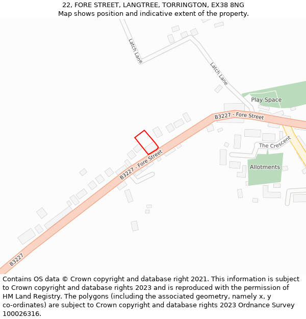 22, FORE STREET, LANGTREE, TORRINGTON, EX38 8NG: Location map and indicative extent of plot