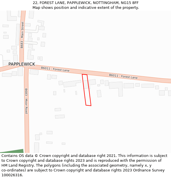 22, FOREST LANE, PAPPLEWICK, NOTTINGHAM, NG15 8FF: Location map and indicative extent of plot