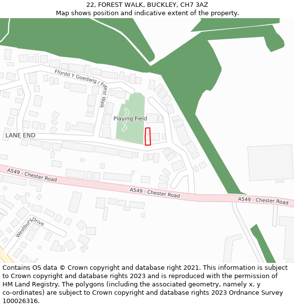 22, FOREST WALK, BUCKLEY, CH7 3AZ: Location map and indicative extent of plot