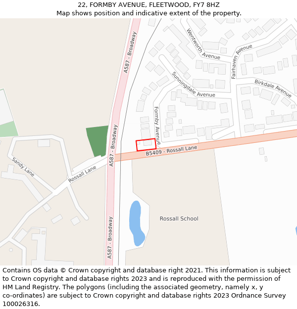 22, FORMBY AVENUE, FLEETWOOD, FY7 8HZ: Location map and indicative extent of plot